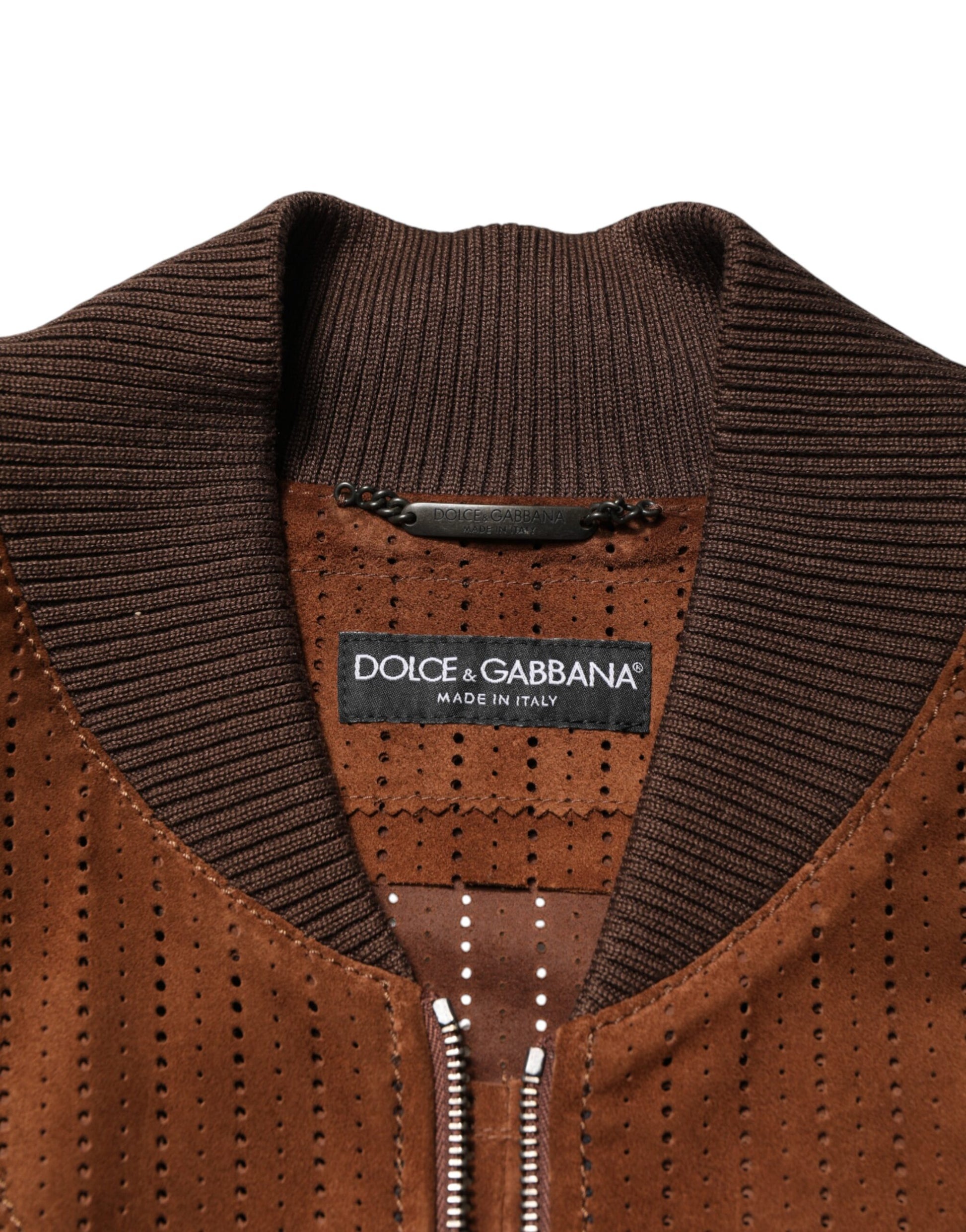 Brown Velvet Calfskin Full Zip Biker Jacket