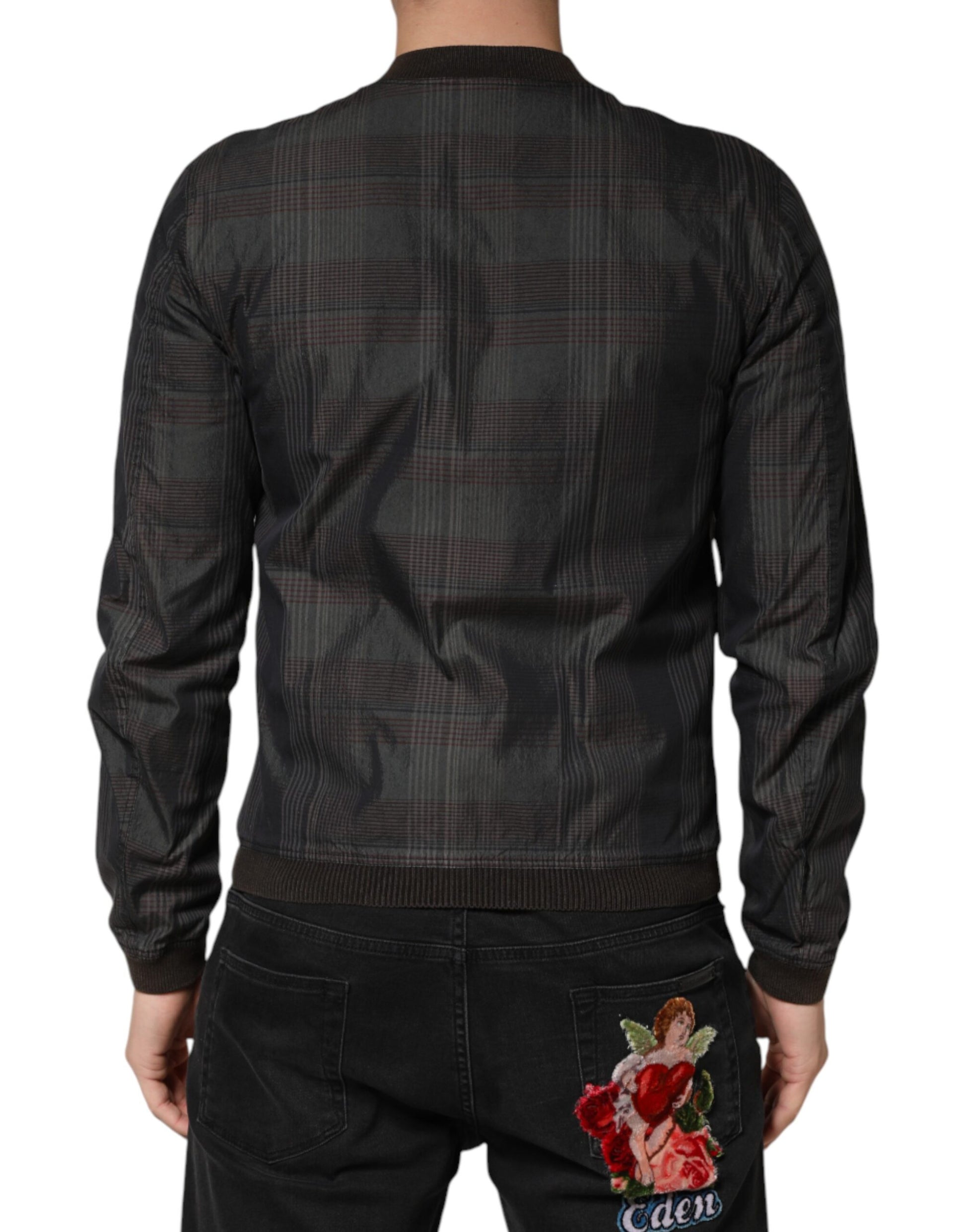 Black Stripes Cotton Full Zip Bomber Jacket